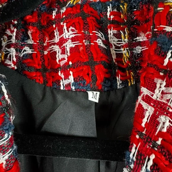 Red Tweed Plaid Blazer - Size M - Picture 6 of 6